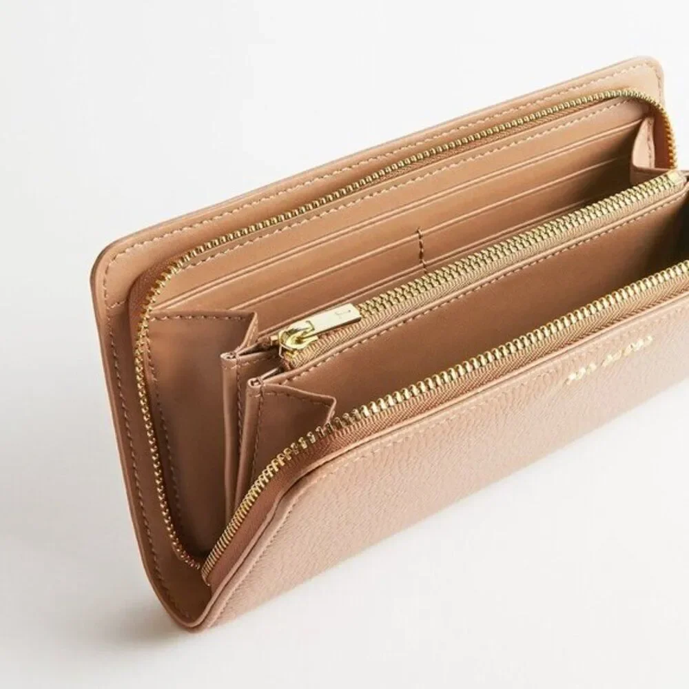 Ted Baker Women's Zip Around  Wallet Leather Taupe Sunken‎ Zip Padlock Charm